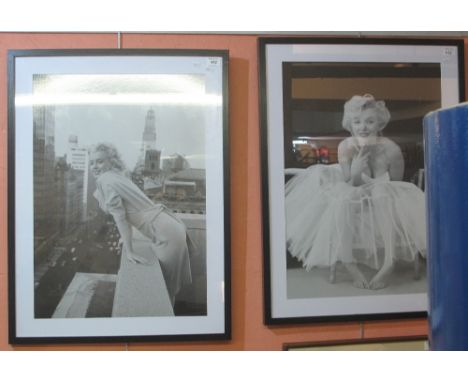 Marilyn Munroe, two framed black and white photograph portraits and an unframed black and white portrait on canvas. (3) (B.P.