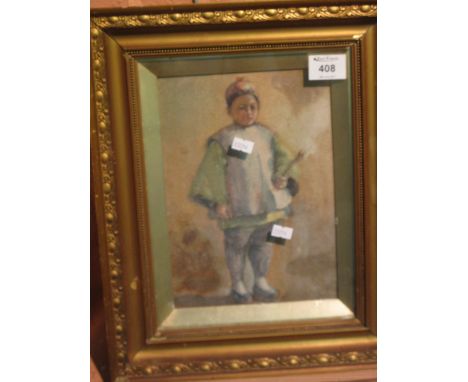 19th Century portrait of a child in Chinese dress, watercolours, unsigned.  Framed and glazed.(B.P. 24% incl. VAT)