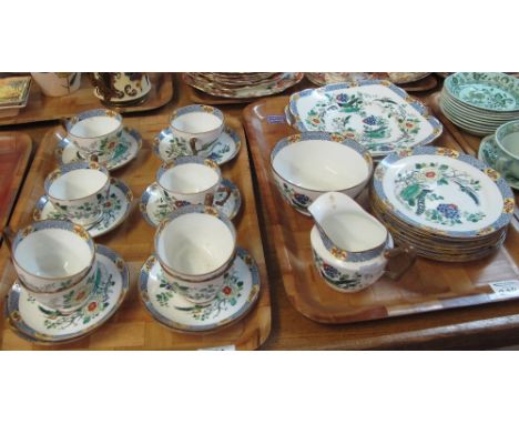 Two trays of Paragon china reproduction of old Chinese enamelled teaware comprising: teacups and saucers; milk jug; sugar bow