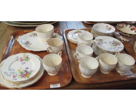 Two trays of Bell fine bone china 'Old Country Spray' teaware comprising: cups and saucers; various plates; milk jug; sucrier