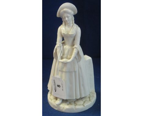 Royal Worcester porcelain figurine of a standing crinoline lady.  Printed and impressed marks to base with shape no. 1052.  2