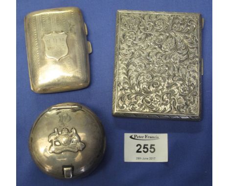 Silver florally engraved cigarette case stamped: 800, silver engraved cigarette case with initials: W.H.M., May 20th, 1926 an