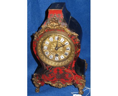French gilt metal mounted, balloon shaped boulle mantel clock with gilded metal and enamel face and brass drum movement.(B.P.
