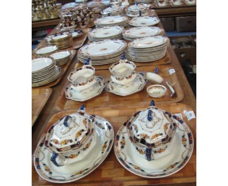 Six trays of Staffordshire 'Alexandra' opaque china dinnerware on white ground with swag and floral decoration, comprising: t