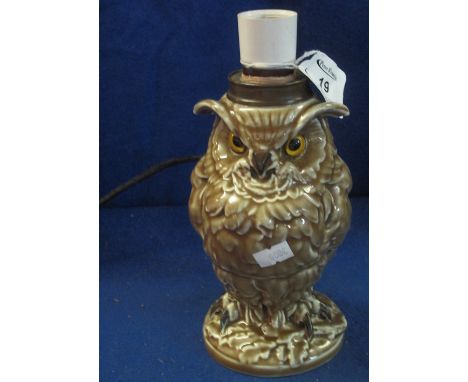 William Whiteley French porcelain lamp base in the form of an owl, with glass eyes, printed marks.  19cm high.(B.P. 24% incl.