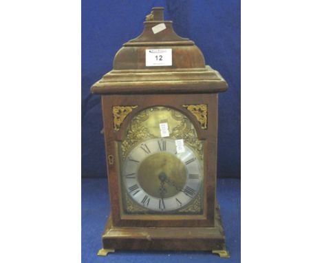 18th Century style mahogany bracket clock with brass face and silver chapter ring, modern quartz movement.(B.P. 24% incl. VAT