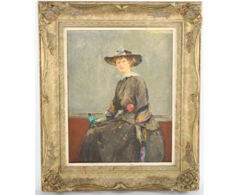 Ernest Borough Johnson (1866 - 1949), portrait of a lady, oil on board, signed and dated 1919, 29cm x 23cm, framedGood condit