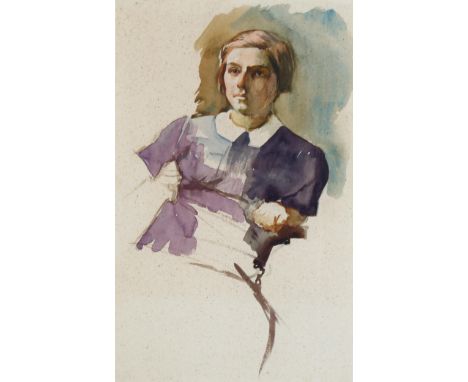 Eugen Hersch (1887 - 1967), portrait of a girl, watercolour, 25cm x 16cm, framedLight foxing 