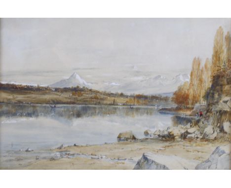 James Holland (1799/1800 - 1870), Mont Blanc from Lake Geneva, watercolour, signed and dated 1838, 23cm x 35cm, framedSome ve