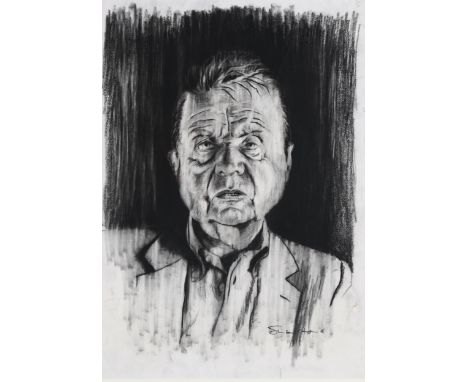 Clare Shenstone (born 1948), study of Francis Bacon, charcoal on paper, signed, provenance: Michael Parkin Gallery, 46cm x 32