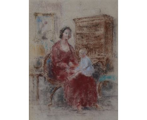 Myles Tonks (1890 - 1960), portrait of woman and child, coloured pastels, 30cm x23cm, framedGood condition 