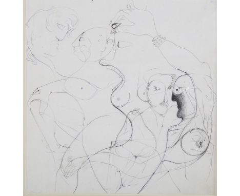 Edward Burra (1905 - 1976), abstract figures, pen and ink on paper, inscribed verso from a 1970s sketch book, 26cm x 25cm, fr