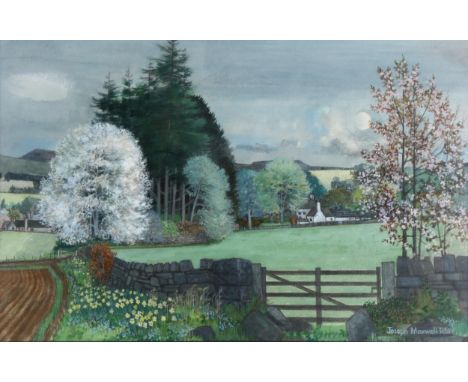 Joseph Maxwell RSW, the light of two lands, May tree, Crieff, watercolour, signed and dated 1995, Exhibition labels verso, 32