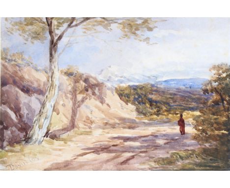 David Cox (1783 - 1859), traveller on a mountain road, watercolour, signed, 17cm x 24cm, mountedSome very light foxing in the