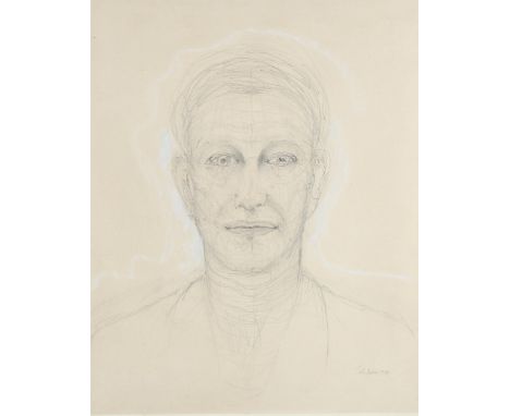 John Davies (born 1946), head portrait of a man, pencil/chalk, signed and dated 1980, 43cm x 35cm, framedGood condition 