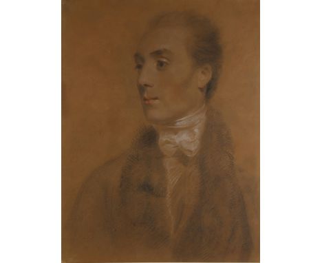 English School circa 1810, portrait of a young gentleman, black white and red chalk on brown paper, 56cm x 42cm, framedGood c