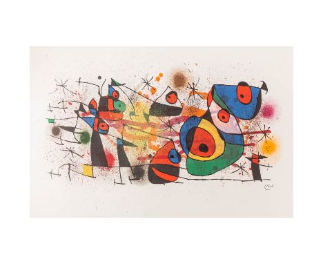 MIRÓ, JUAN, nach (1893-1983), „Céramique (La fête, grand composition). u. re. Im Druck signiert „Miró“, Farblithographie, HxB