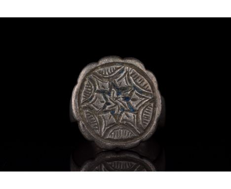 C. 1000-1500 AD. Crusaders period. A rare silver ring with circular hoop, heavy, broad band, and round applied plate bezel. T