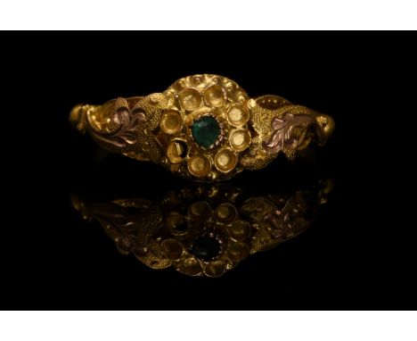 CA. 1400 AD MEDIEVAL GOLD RING WITH EMERALD STONE. In order to confirm its authenticity, this piece has undergone X-Ray Fluor