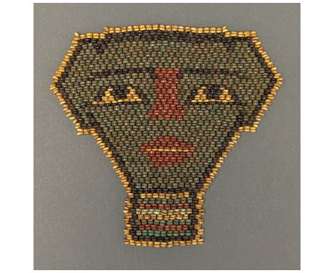 664â€“343 B.C. Late Dynastic / Ptolemaic Egyptian. Beaded mummy mask made of delicate faience beads in green, white, black an
