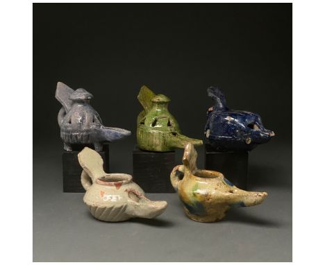 ca. 1100 AD. Seljuk. This lot of beautiful medieval Islamic period glazed lamps were probably made under the Seljuk dynasty. 