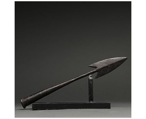C. 100-300 AD. Roman. An iron pilum spear head with a barbed, triangular blade, and a long, narrow neck, and a robust flaring