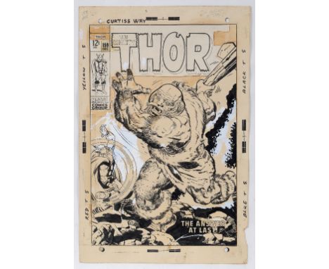 Marvel Comics: The original artwork for the cover of The Mighty Thor, issue 159, December 1968, by Jack Kirby and Vince Colle