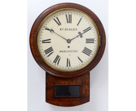 A drop dial wall clock, the 30.5 cm diameter white painted dial with Roman numerals signed E D SCALES MANCHESTER, fitted a si