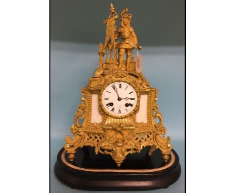 A French mantel clock, the white enamel dial with Roman numerals, signed 2 Hry Marc Paris, fitted a movement striking on a be