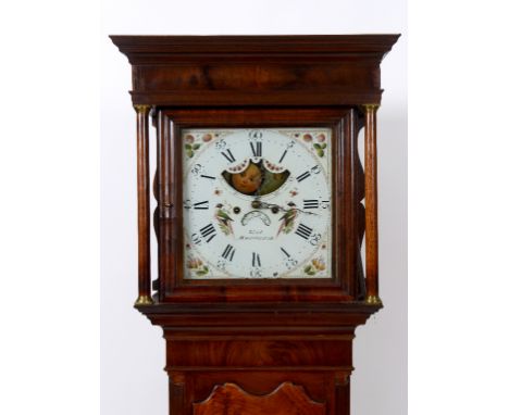 A longcase clock, the 31 cm square painted dial with Roman numerals, with phase of the moon and calendar dial, signed Wood Ma