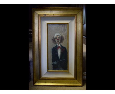 Elio Vitali, a half length portrait of the clown, oil on canvas, signed, 34.5 x 14.5 cm, two others by the same, other pictur