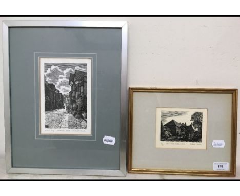 A Michael Renton artist's proof woodcut print, Mermaid Street, signed in pencil to the margin, and a limited edition wood eng