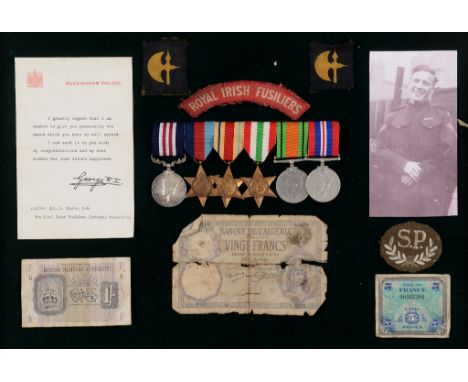 A group of six WWII medals, awarded to 4347510 Cpl J Clarke Royal Irish Fusiliers, comprising a Military Medal, 1939-45, Afri