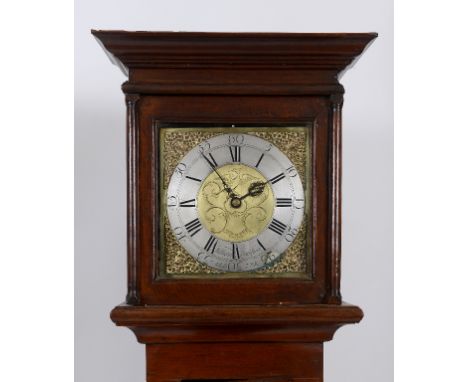 A longcase clock, the 27.5 cm square brass dial with silvered chapter ring and Roman numerals, signed William Bradford Aldzer