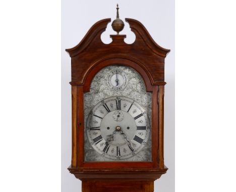 A longcase clock, the 31 cm square arched dial with Roman numerals, subsidiary seconds and STRIKE/SILENT dial, signed S A Yor