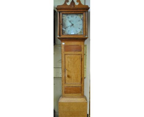 A longcase clock, the 29.5 cm square painted dial with Arabic numerals and calendar dial, signed Pegler Blanford, with a 30 h