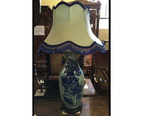 A Japanese pottery vase, 57 cm high, converted into a table lamp