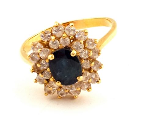 An 18ct Gold Sapphire Cubic Zirconia cluster ring, size S