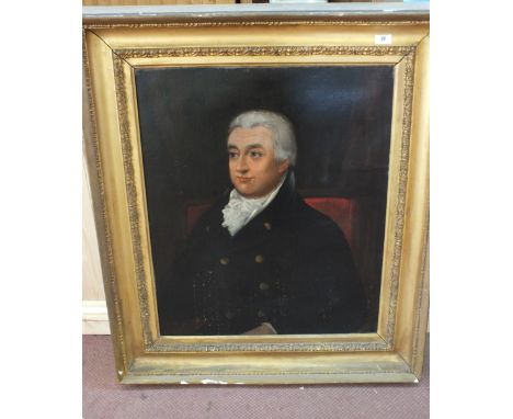 A 19th Century gilt frame oil on canvas, half length portrait of a gentleman, 29" x 24"