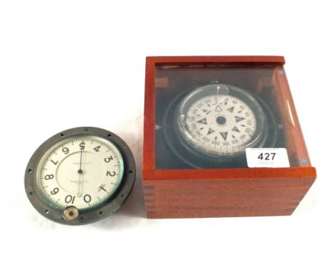 A French Plastimo ship's compass and Short & Mason clock