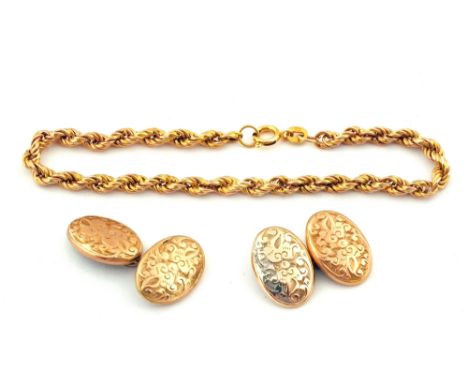 A 9ct Gold bracelet and 10ct Gold cufflinks