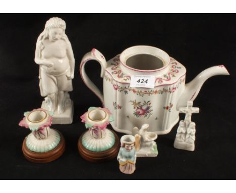 A Newhall teapot (no lid) and continental figurines etc