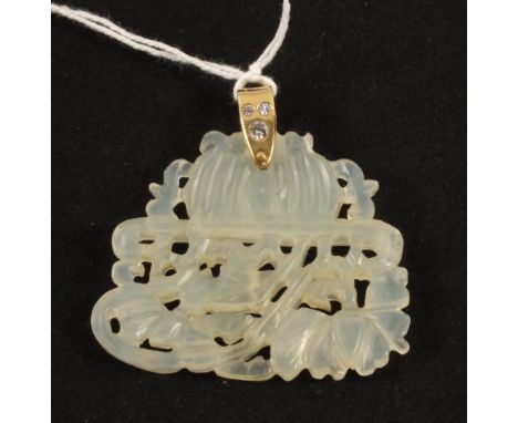 A White Jade pendant with 18ct Gold and Diamonds suspension loop