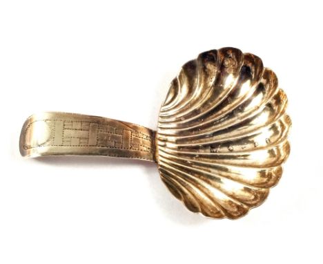 A Silver shell shaped caddy spoon