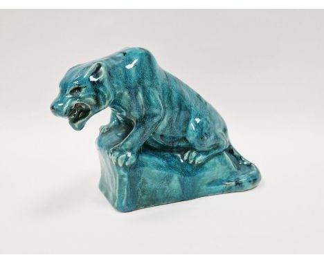 Stella Rebecca Crofts (1898-1964) 'The Snarl' porcelain model of a tiger with blue/green glaze, incised Stella R. Crofts to b