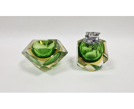A cased sommerso glass bowl of faceted, angular form, possibly by Luigi&nbsp;Mandruzzato for Murano&nbsp;in clear, green and 