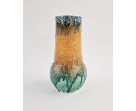 William Howson Taylor (1876-1935) for Ruskin Pottery, vase with streaked and mottled matte glazes from blue into orange to gr