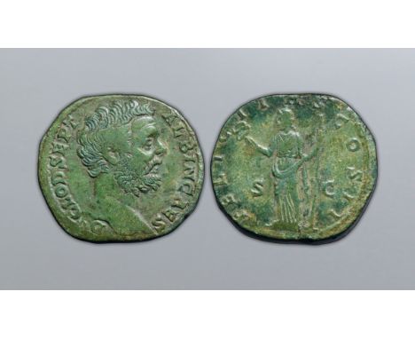 Clodius Albinus, as Caesar, Æ Sestertius. Rome, AD 194-195. D CLOD SEPT ALBIN CAES, bareheaded bust right, slight drapery / F