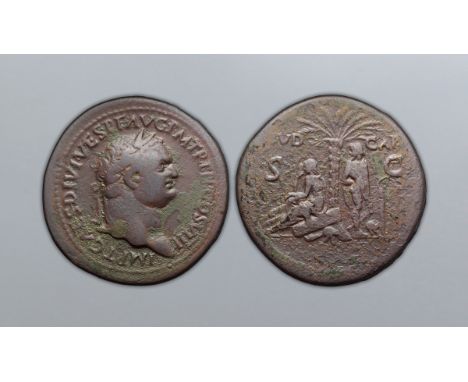 Titus Æ Sestertius. Uncertain Mint in Thrace, AD 80-81. IMP T CAES DIVI VES P F AVG P M TR P P P COS VIII, laureate head righ