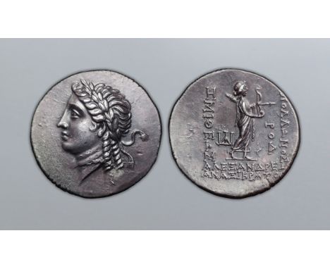 Troas, Alexandreia Troas AR Tetradrachm. Year 174 = 128/7 BC. Anaxikratos, magistrate. Laureate head of Apollo left, with fly